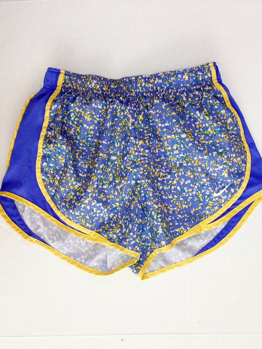 Nike Dri-FIT Women's Tempo Icon Running Shorts - Blue Yellow Geometric - Small